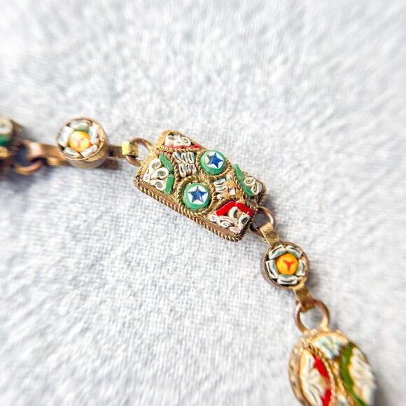 Antique Italian Micro Mosaic Bracelet - Gilt Brass - Estate Costume Jewelry - Picture 9 of 16